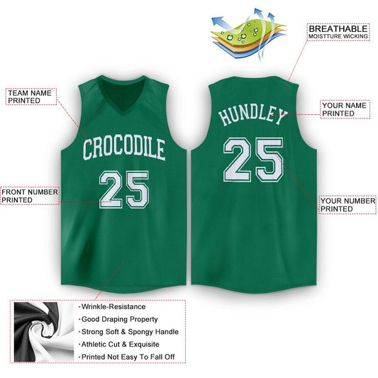 Custom Kelly Green White V-Neck Basketball Jersey