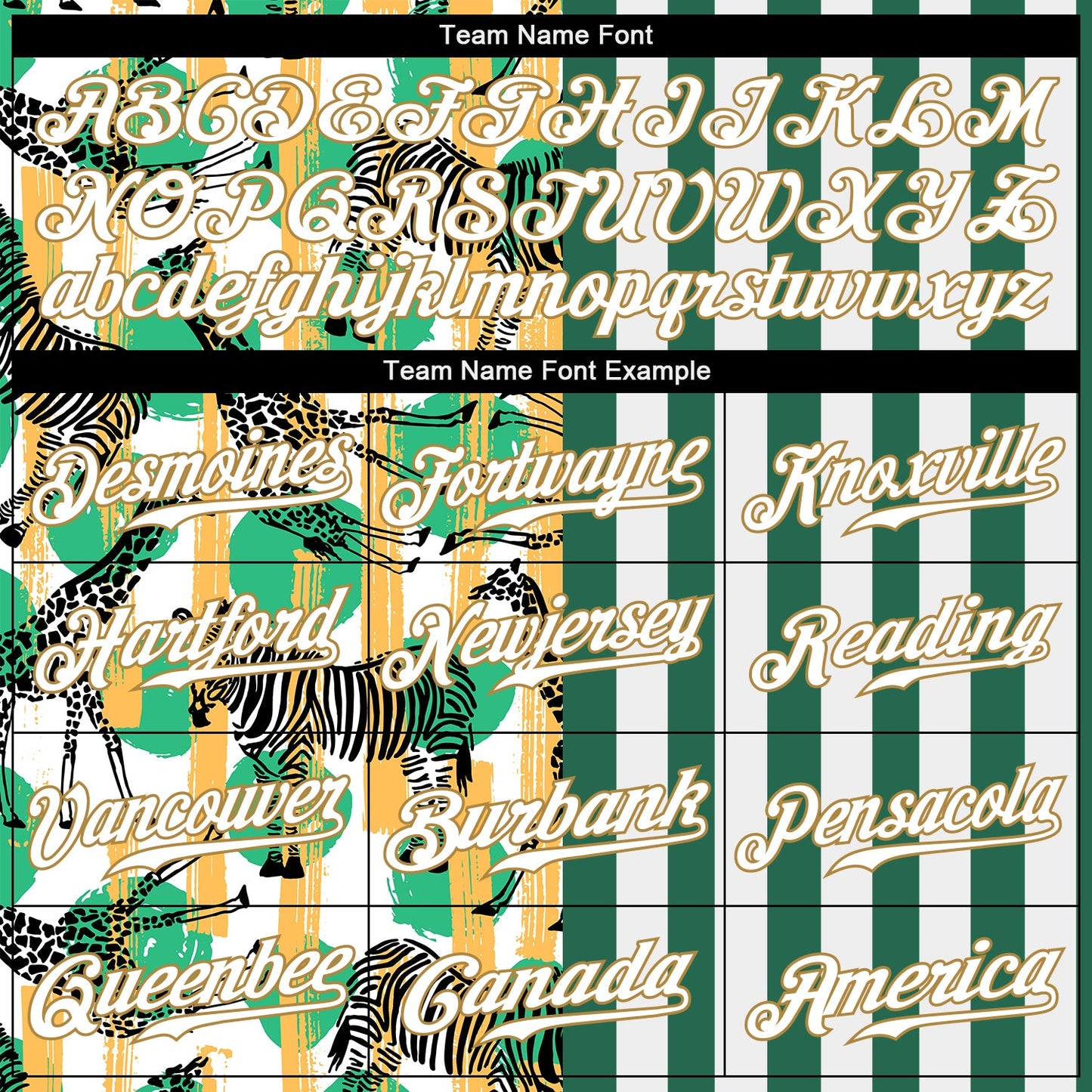 Custom Kelly Green White-Old Gold 3D Pattern Design Zebras And Giraffes Authentic Baseball Jersey