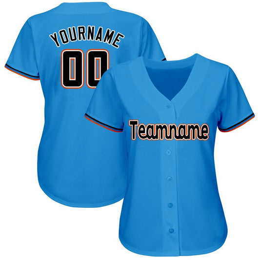 Custom Powder Blue Black-Orange Baseball Jersey