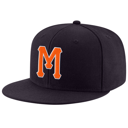 Custom Navy Orange-White Stitched Adjustable Snapback Hat