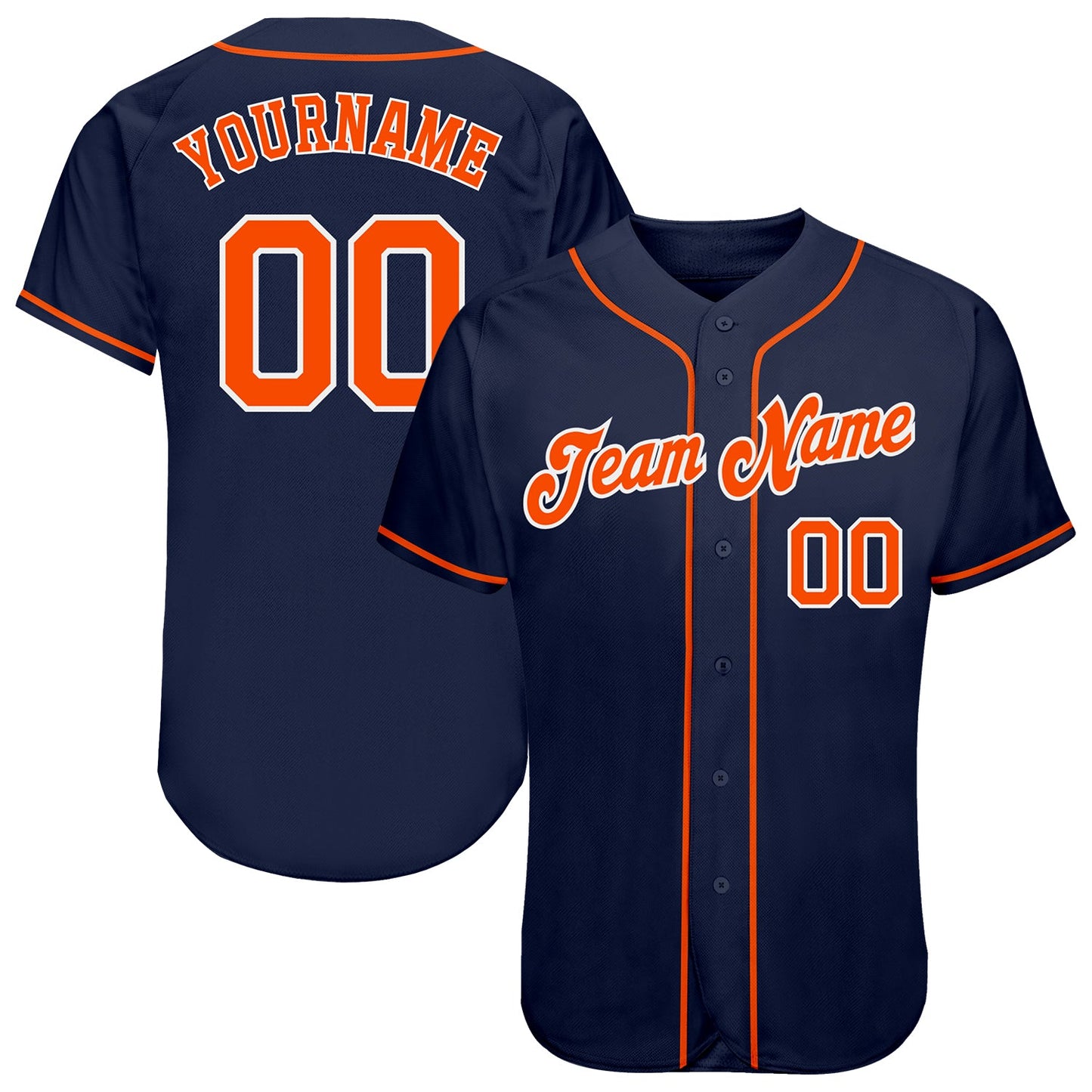 Custom Navy Orange-White Authentic Baseball Jersey