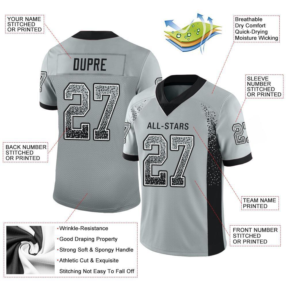 Custom Silver Black-White Mesh Drift Fashion Football Jersey