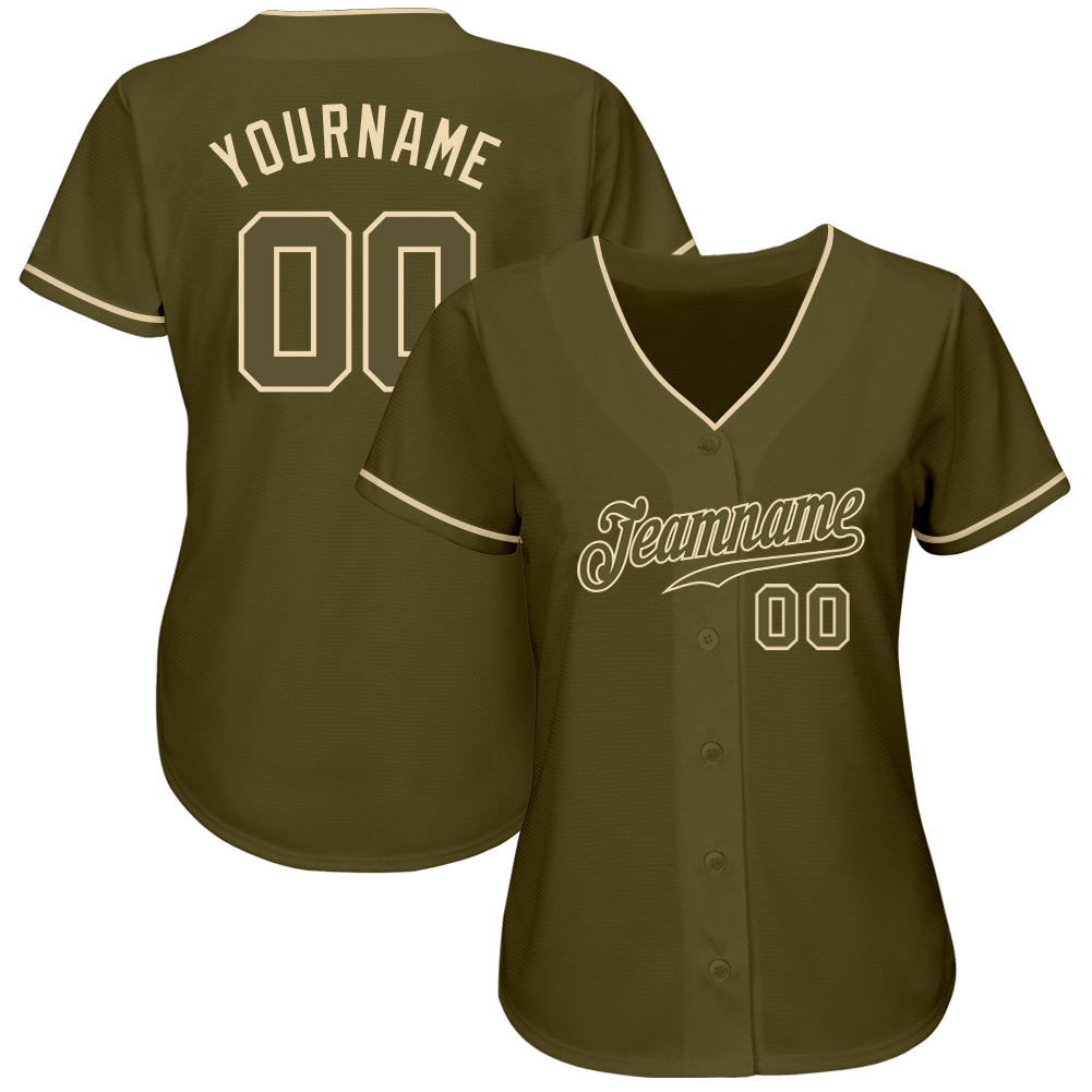 Custom Olive Olive-Cream Authentic Salute To Service Baseball Jersey
