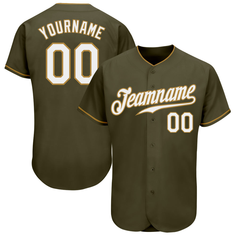 Custom Olive White-Old Gold Authentic Salute To Service Baseball Jersey