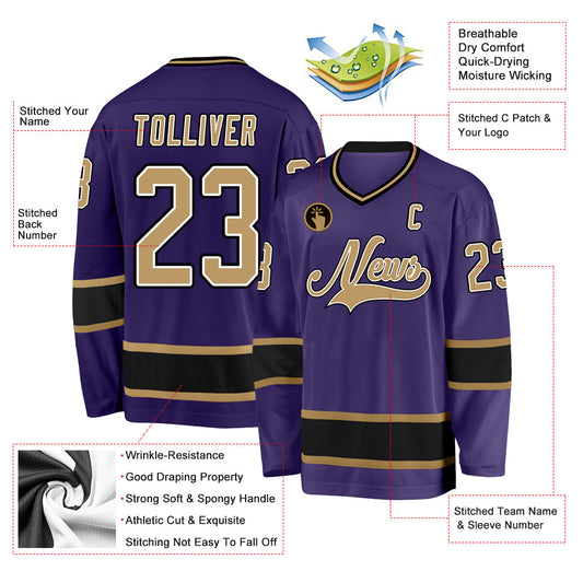 Custom Purple Old Gold-Black Hockey Jersey