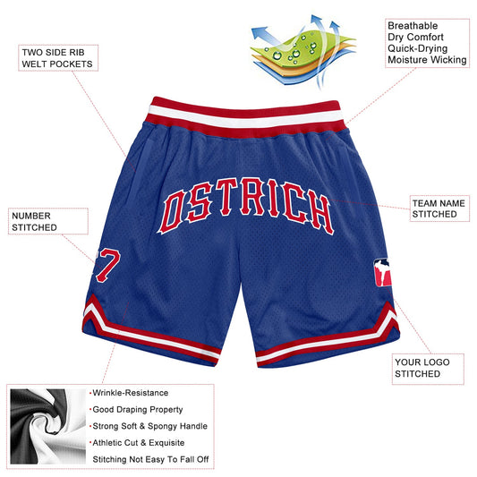 Custom Royal Red-White Authentic Throwback Basketball Shorts