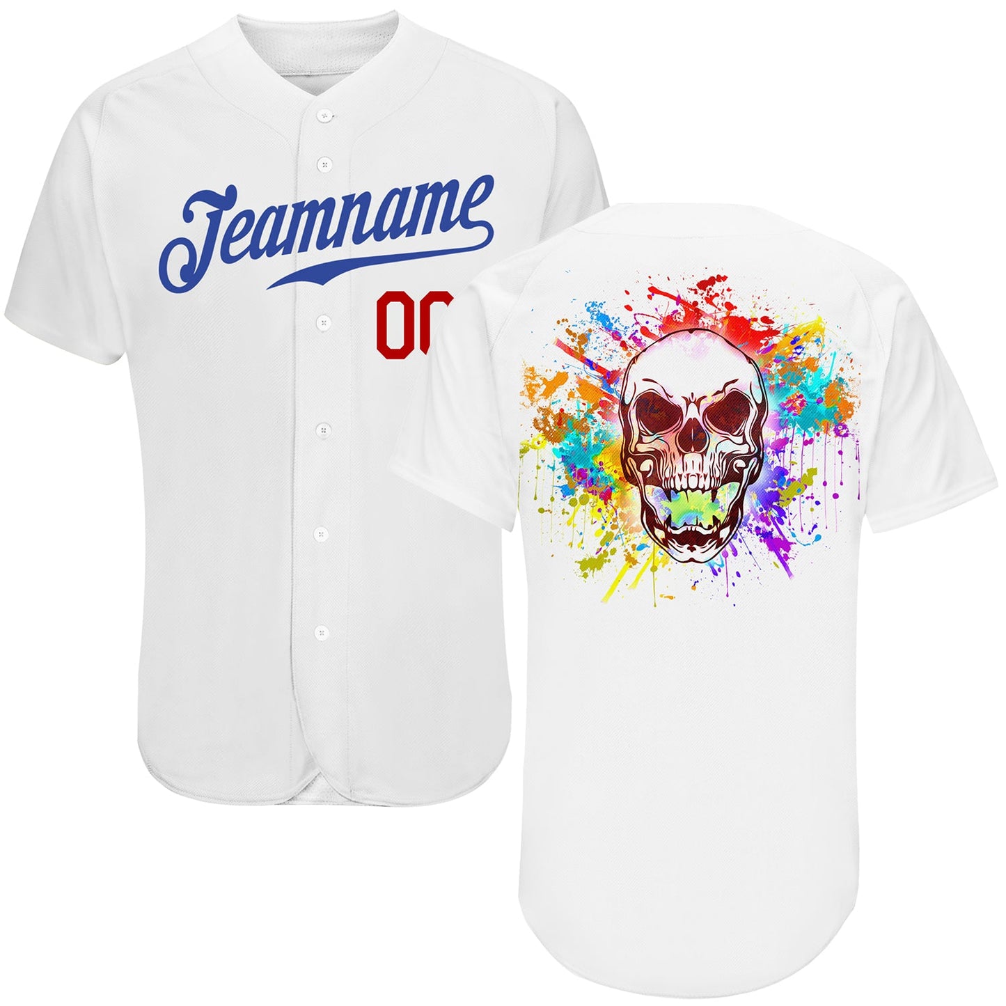 Custom White Royal-Red Authentic Skull Fashion Baseball Jersey