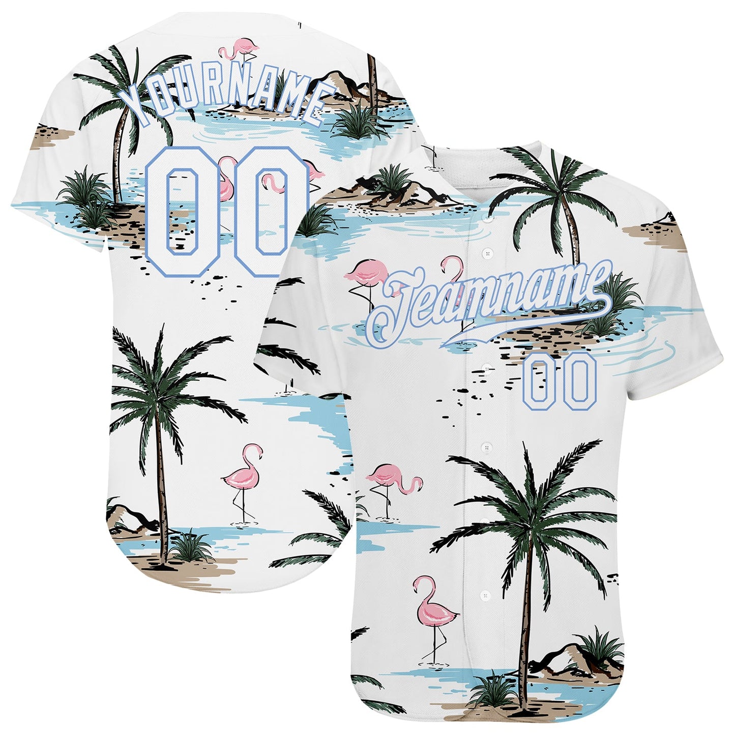 Custom White White-Light Blue 3D Pattern Design Hawaii Palm Trees Authentic Baseball Jersey